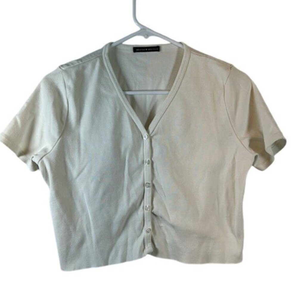 Brandy Melville White Button Down S/S Top Size Med GUC #7712
